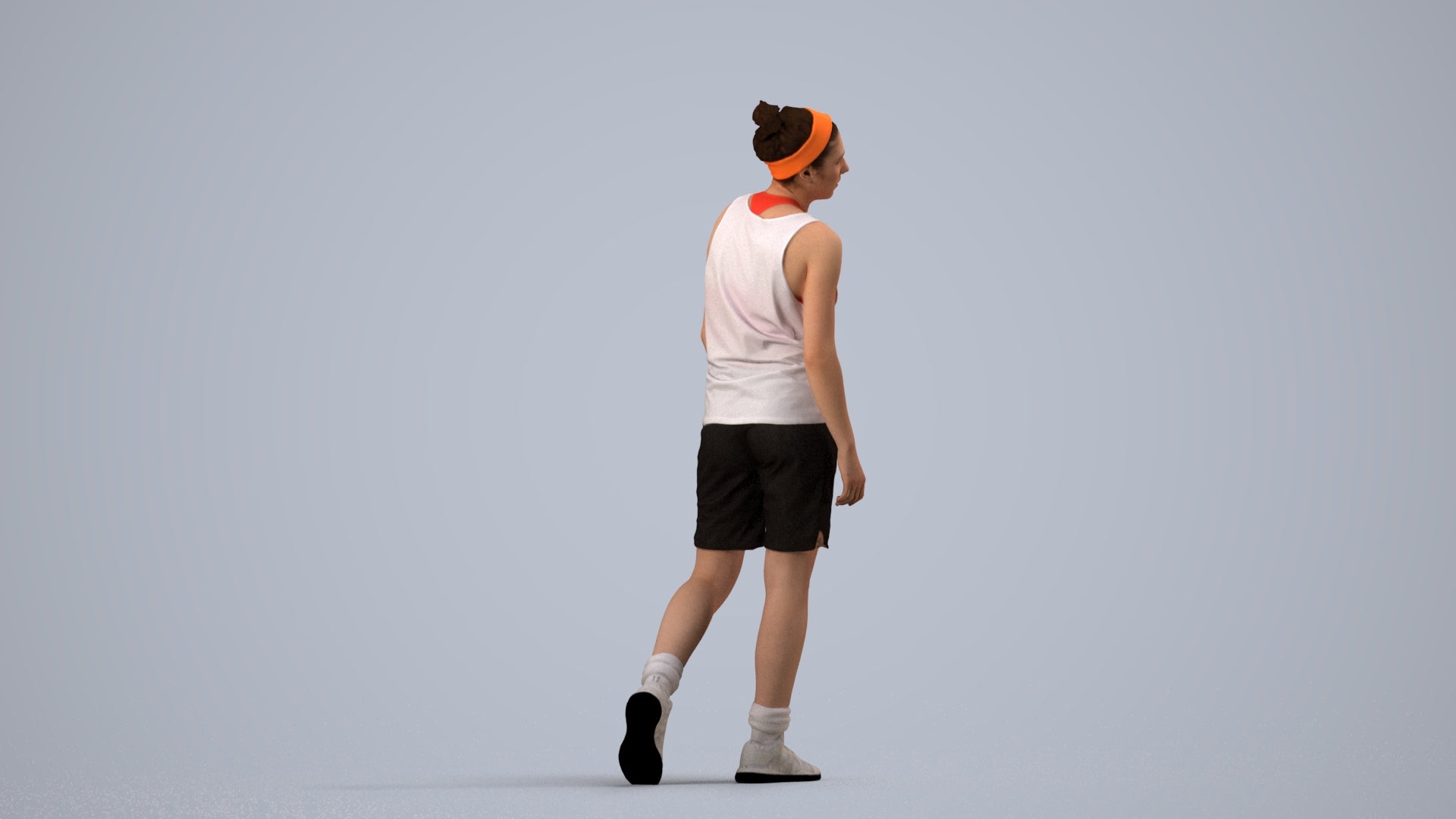 realistic 3D human woman sport, archviz people FBX OBJ for Blender, side view render