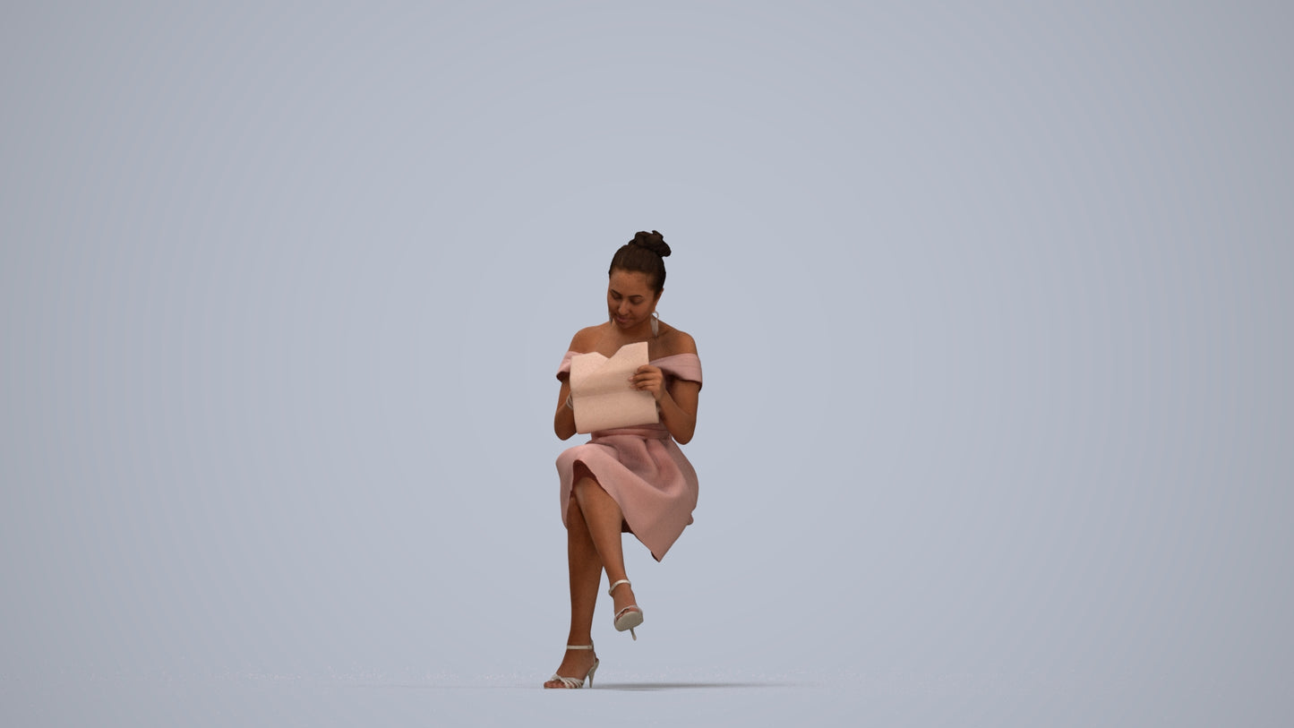 realistic 3D woman formal formalaffairs, scanned archviz people for Blender and 3ds Max, top-down view render