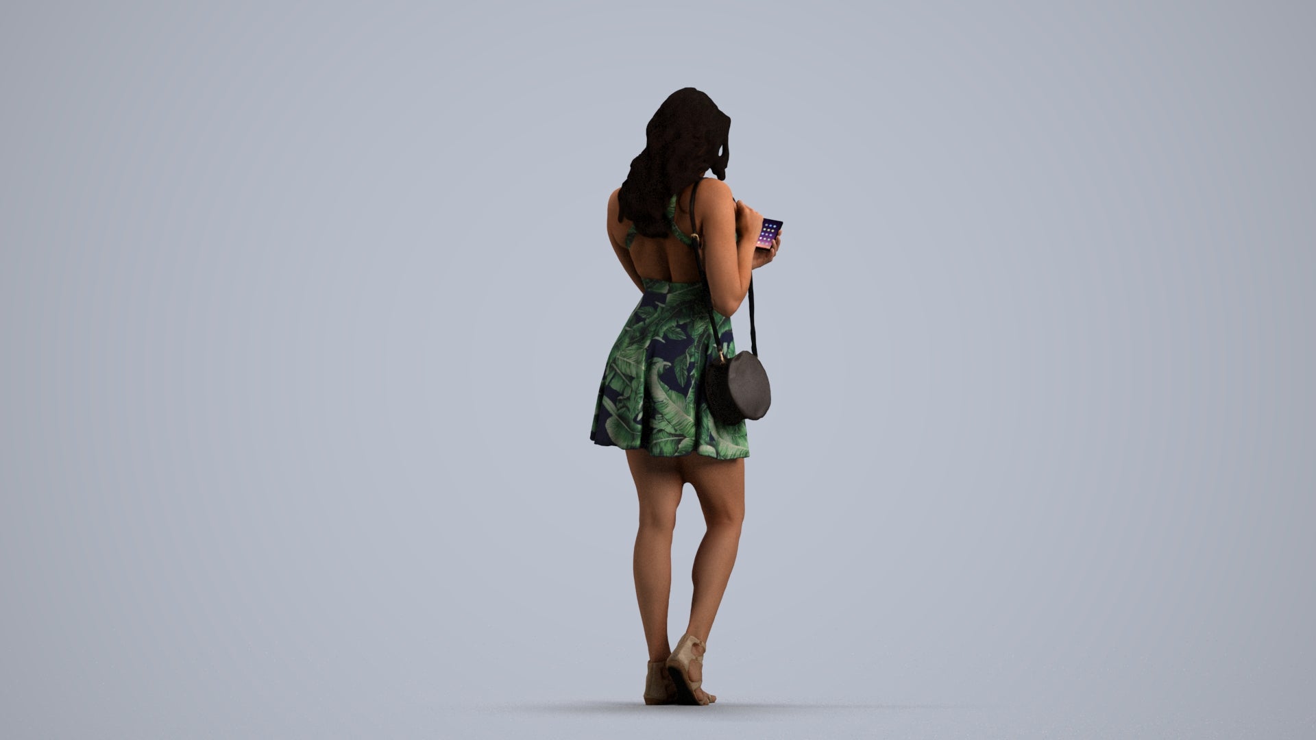 3D people model woman standing, scanned human for 3ds Max rendering, front view render