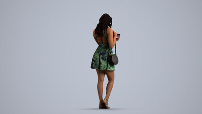 3D people model woman standing, scanned human for 3ds Max rendering, front view render
