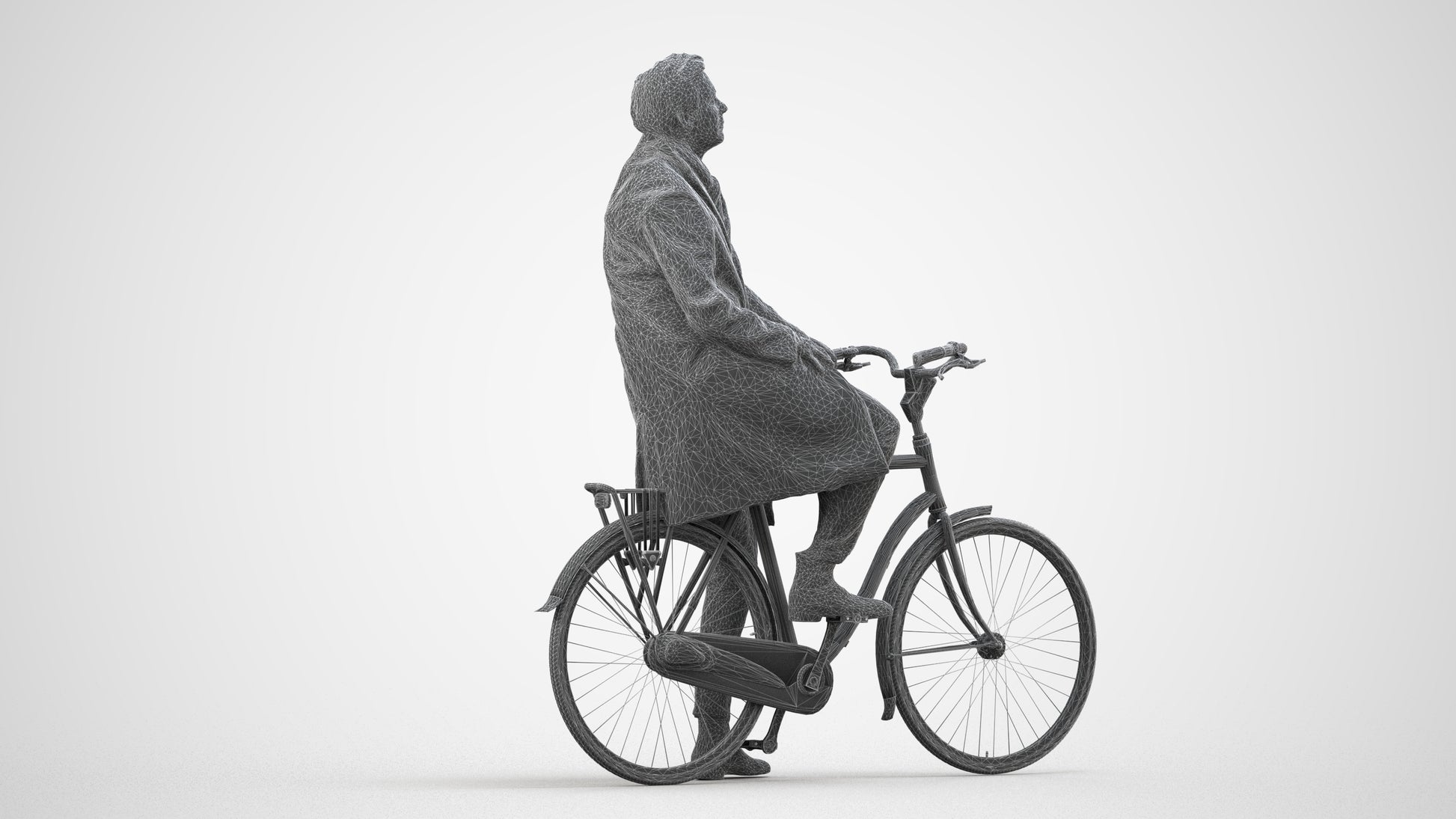 3D scanned man cycling business, photorealistic archviz people for Enscape and SketchUp, wireframe side view