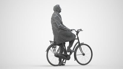 3D scanned man cycling business, photorealistic archviz people for Enscape and SketchUp, wireframe side view