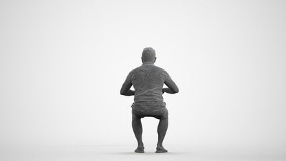 3D scanned man sitting casual, photorealistic archviz people for Enscape and SketchUp, wireframe front view