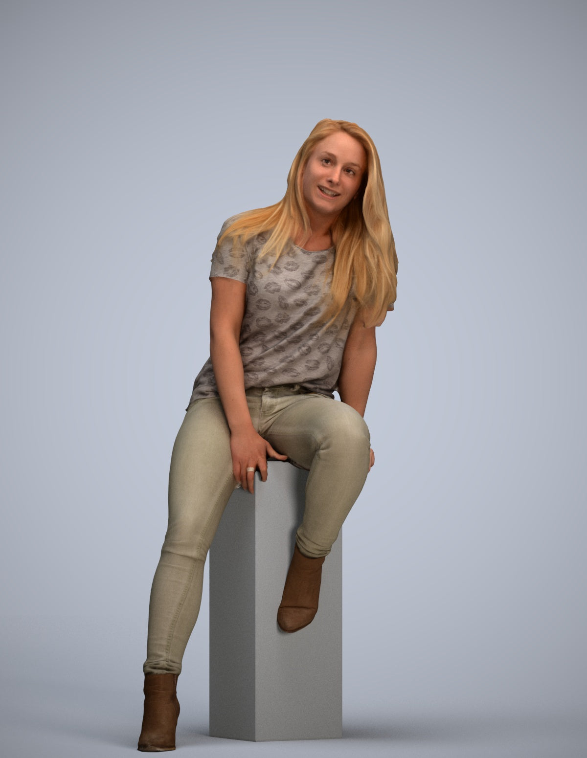 realistic 3D woman casual sitting, scanned archviz people for Blender and 3ds Max