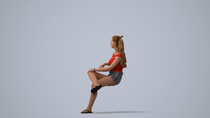 3D people model girl casual sitting, scanned human for 3ds Max rendering, three-quarter view render