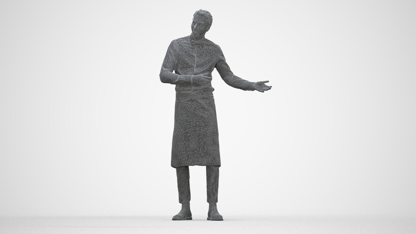 3D human model man hospitality, photogrammetry scanned person for archviz, wireframe back view
