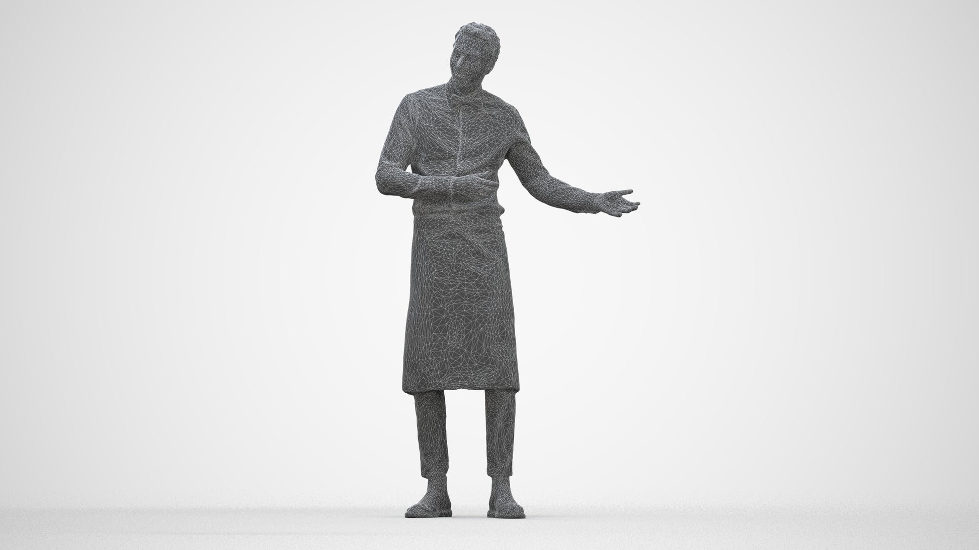 3D human model man hospitality, photogrammetry scanned person for archviz, wireframe back view
