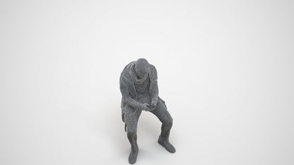 realistic 3D man casual sitting, scanned archviz people for Blender and 3ds Max, wireframe three-quarter view