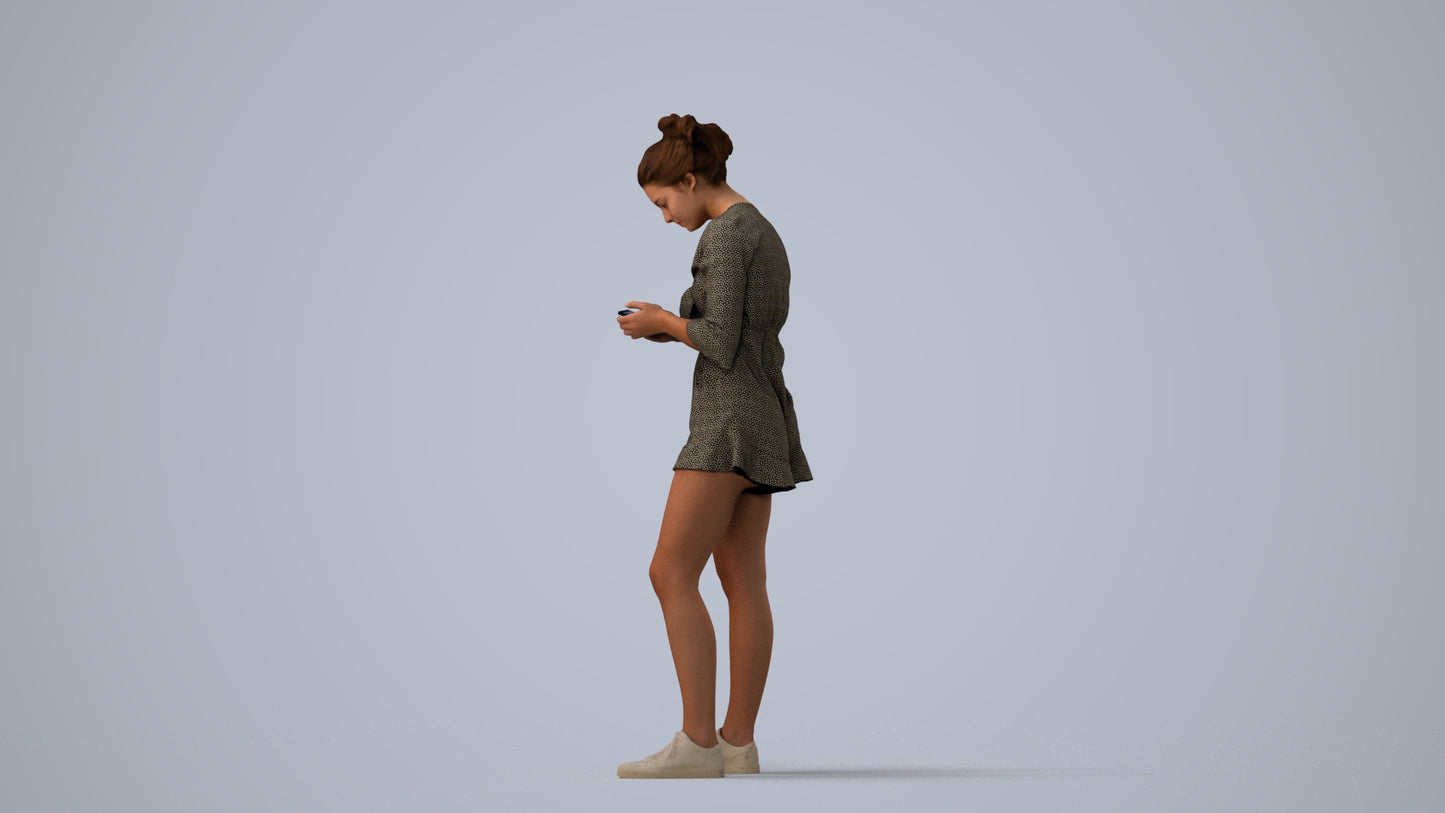 realistic 3D human girl casual kids, archviz people FBX OBJ for Blender, three-quarter view render