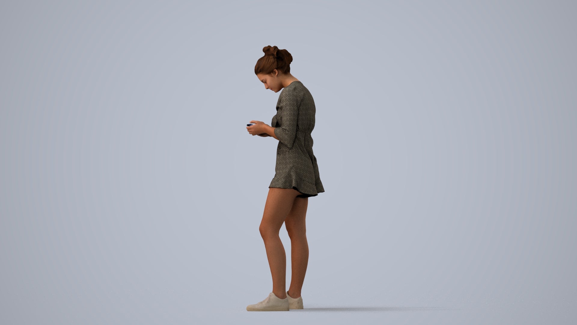 realistic 3D human girl casual kids, archviz people FBX OBJ for Blender, three-quarter view render
