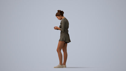 realistic 3D human girl casual kids, archviz people FBX OBJ for Blender, three-quarter view render
