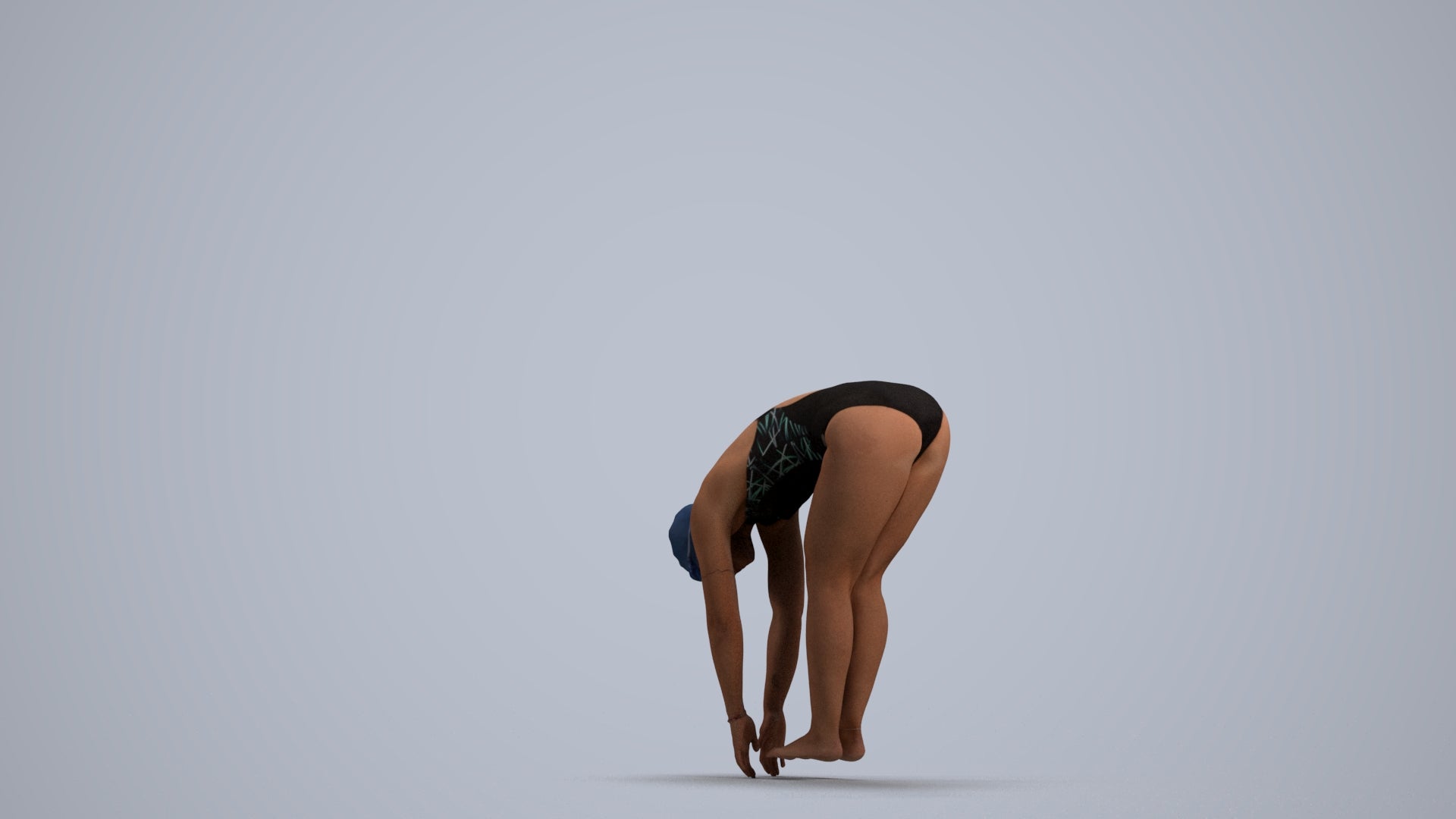 photogrammetry 3D woman sport pool, realistic human model archviz FBX, front view render