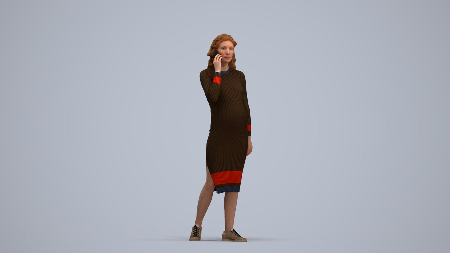 3D human model woman casual walking, photogrammetry scanned person for archviz, standing pose render