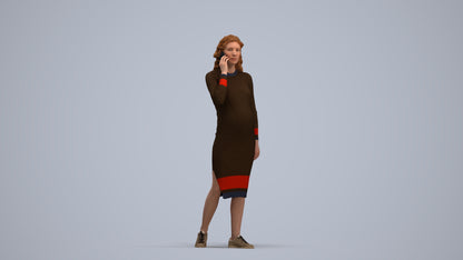 3D human model woman casual walking, photogrammetry scanned person for archviz, standing pose render