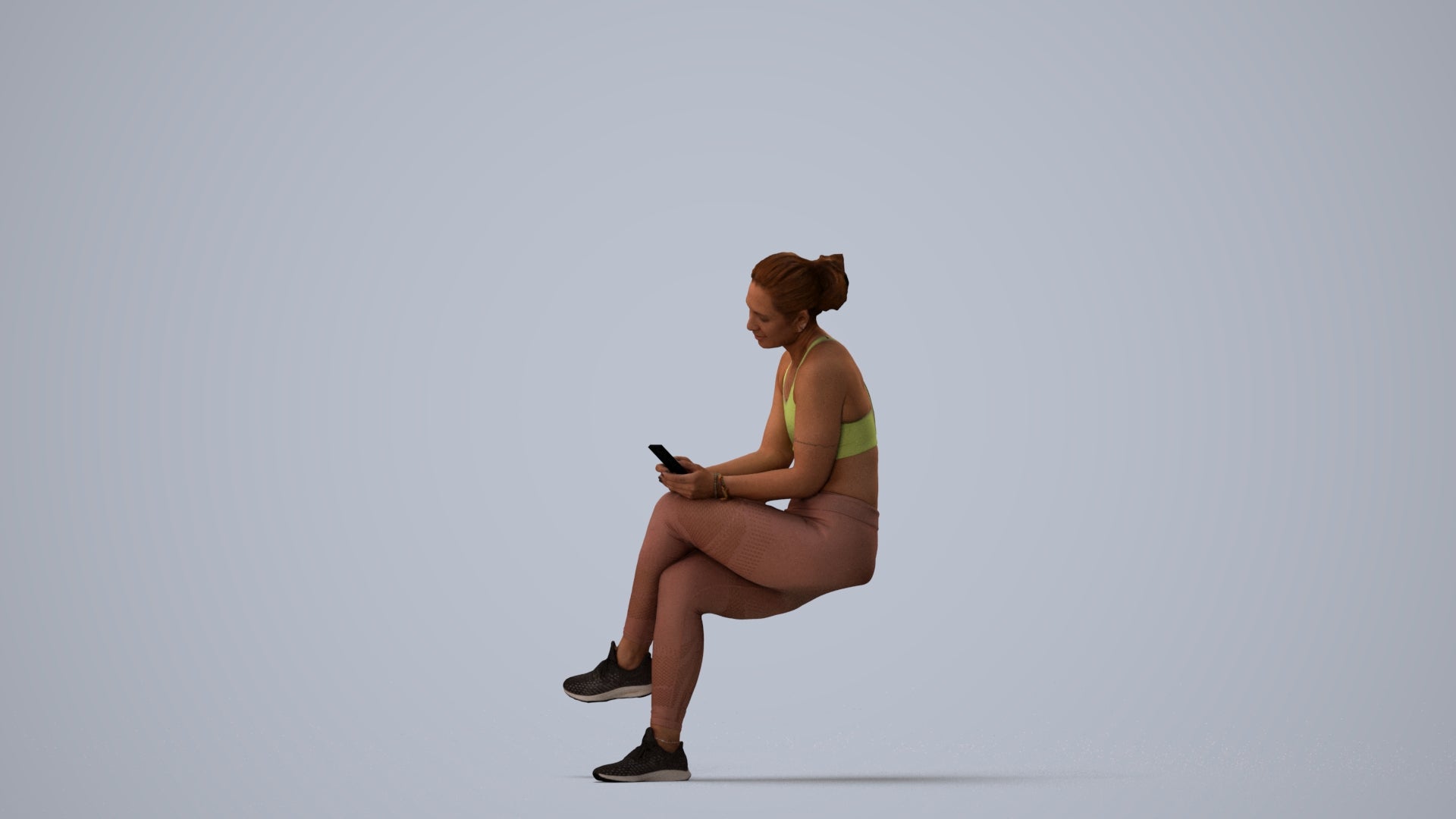 3D people model woman sport, scanned human for 3ds Max rendering, three-quarter view render