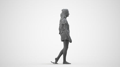 3D people model woman casual walking, scanned human for 3ds Max rendering, wireframe side view
