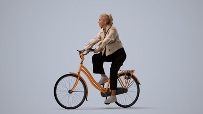 3D people model woman casual cycling, scanned human for 3ds Max rendering, three-quarter view render