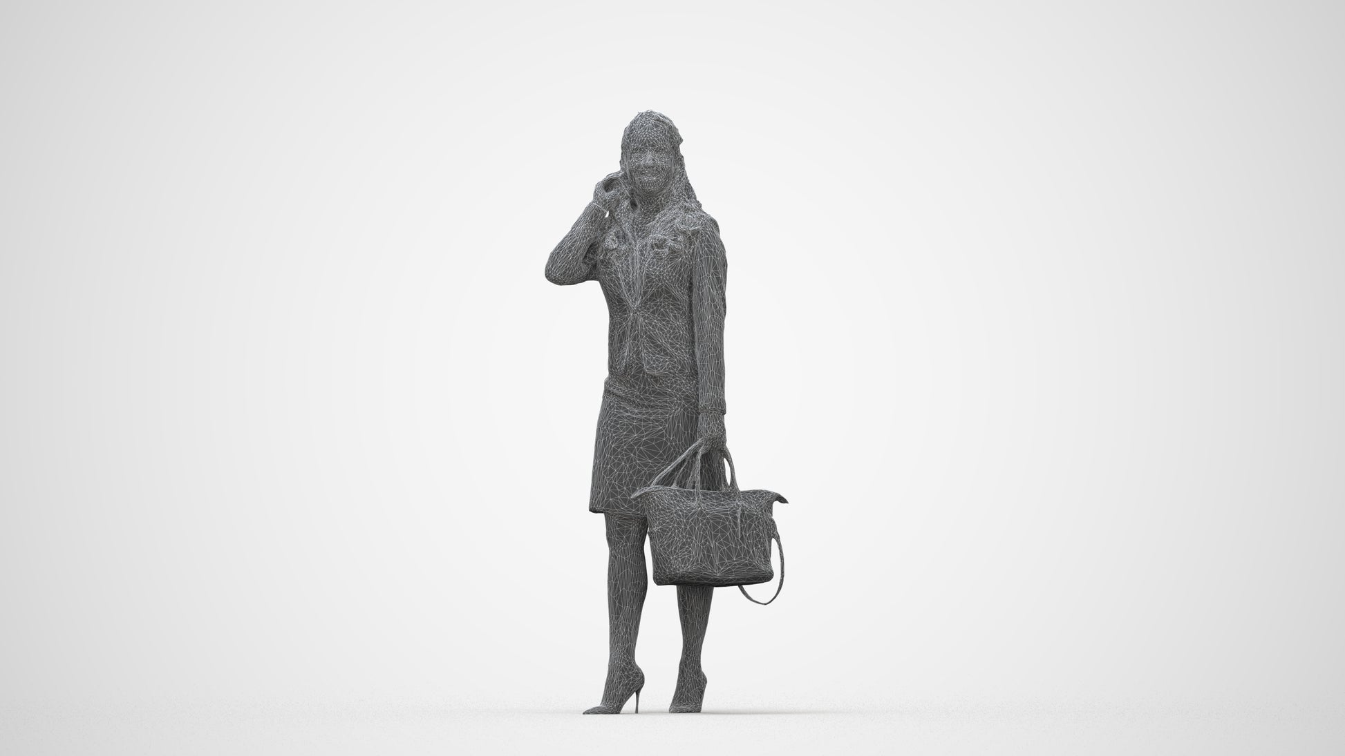 3D scanned woman standing business, photorealistic archviz people for Enscape and SketchUp, wireframe back view