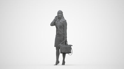 3D scanned woman standing business, photorealistic archviz people for Enscape and SketchUp, wireframe back view