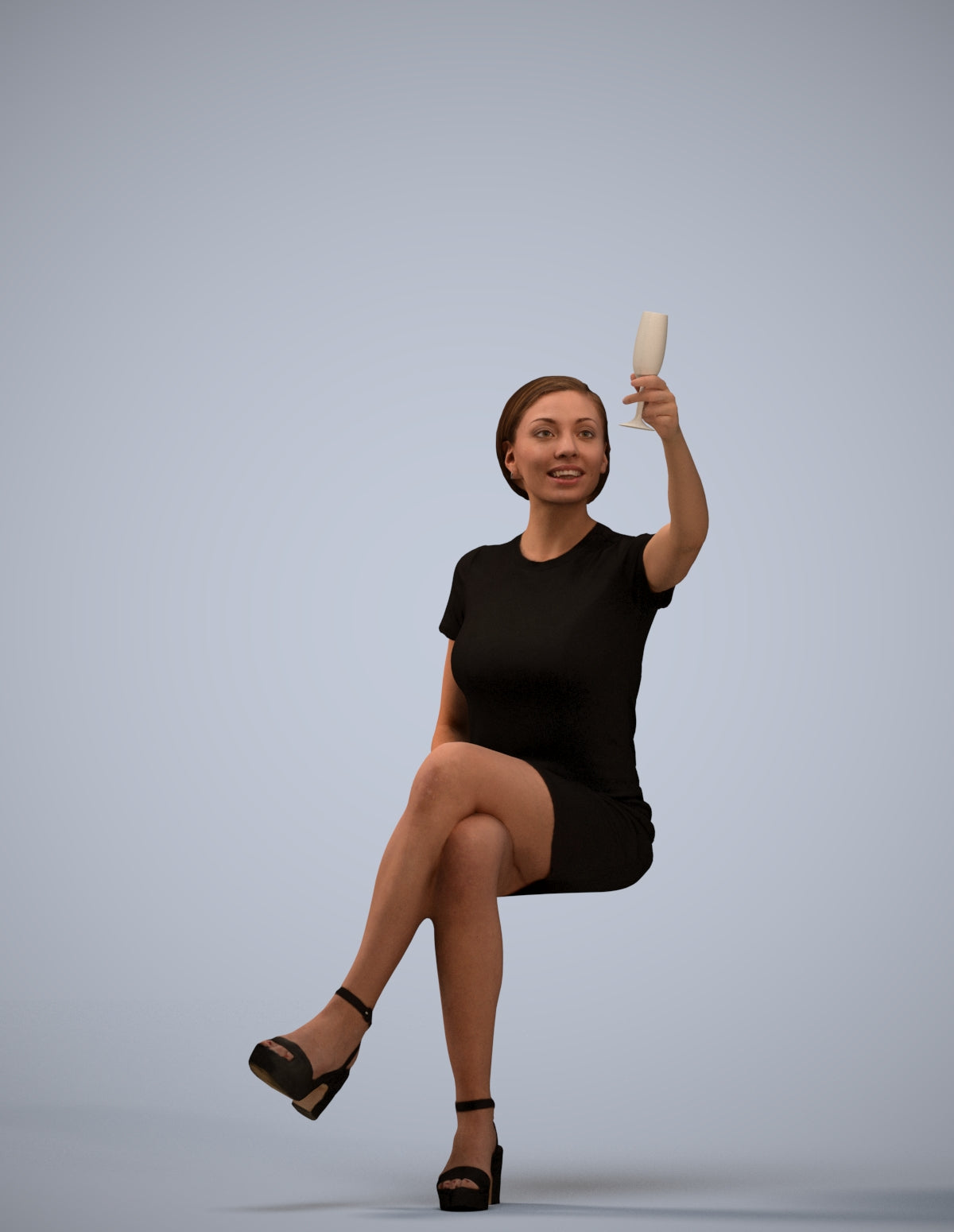 realistic 3D woman sitting, scanned archviz people for Blender and 3ds Max