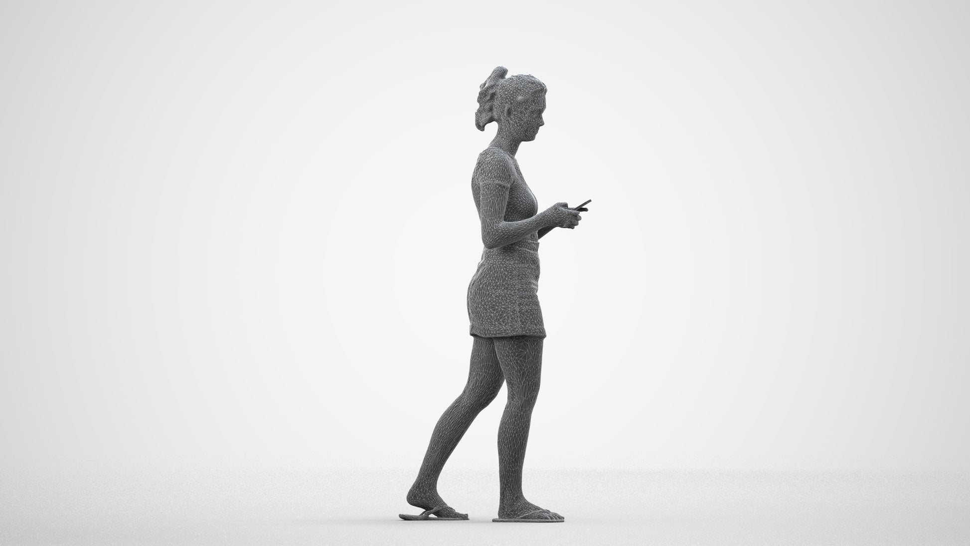 realistic 3D human woman casual standing, archviz people FBX OBJ for Blender, wireframe side view