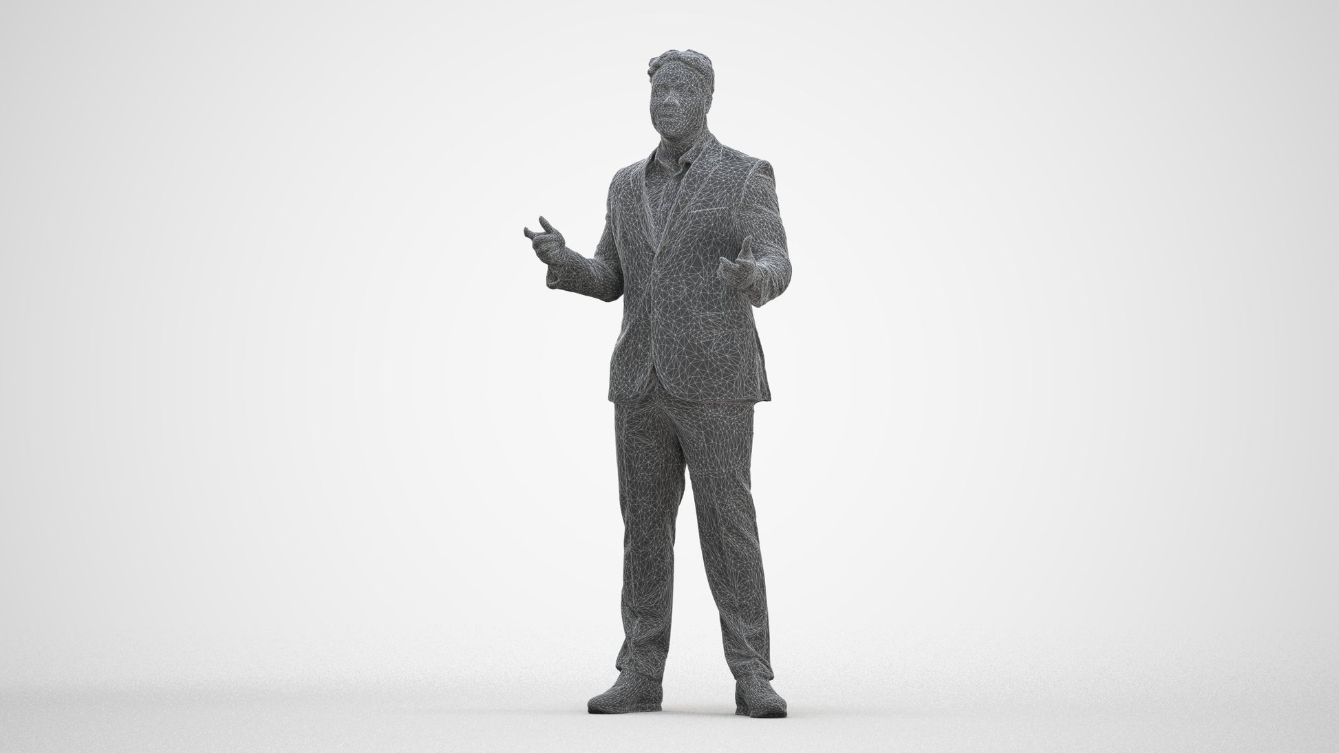 3D human model man business, photogrammetry scanned person for archviz, three-quarter front view render