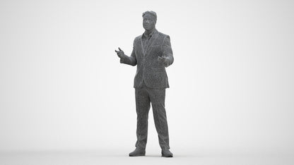 3D human model man business, photogrammetry scanned person for archviz, three-quarter front view render