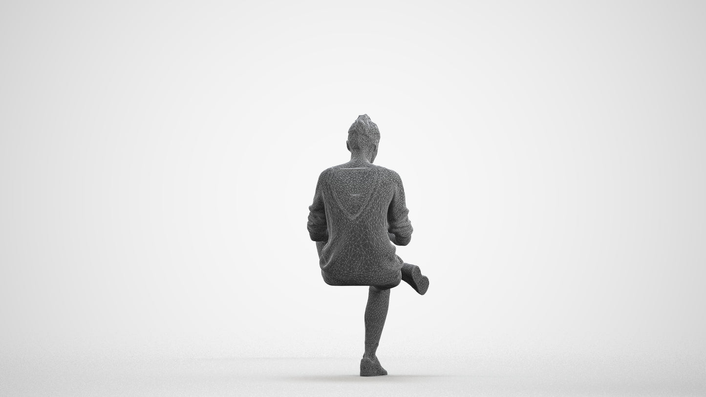 photogrammetry 3D woman casual sitting, realistic human model archviz FBX, wireframe front view