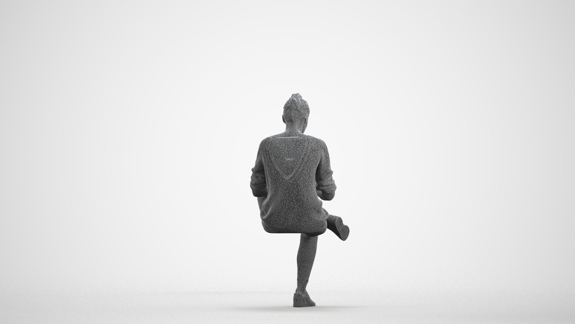 photogrammetry 3D woman casual sitting, realistic human model archviz FBX, wireframe front view