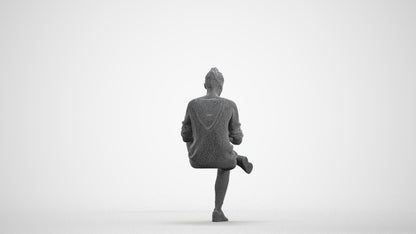 photogrammetry 3D woman casual sitting, realistic human model archviz FBX, wireframe front view