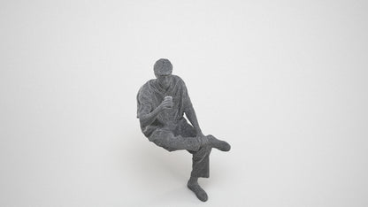 realistic 3D people man casual sitting, render-ready for V-Ray and Corona, FBX OBJ, wireframe three-quarter view