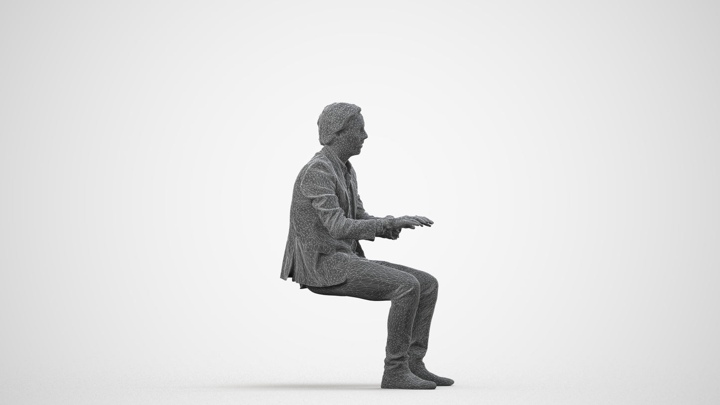 scanned 3D man business, photogrammetry people for Enscape and V-Ray, wireframe side view