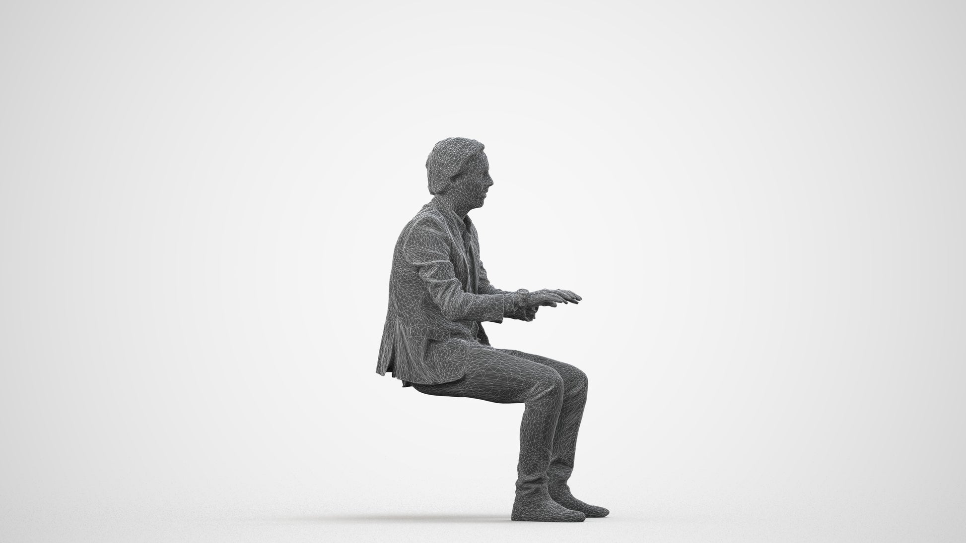 scanned 3D man business, photogrammetry people for Enscape and V-Ray, wireframe side view