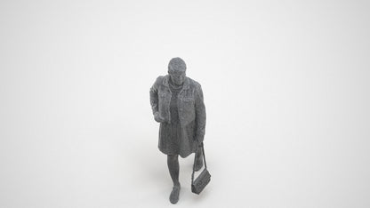 3D human model woman casual walking, photogrammetry scanned person for archviz, wireframe three-quarter view