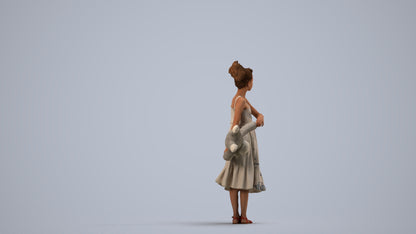 scanned 3D girl casual kids, photogrammetry people for Enscape and V-Ray, side view render