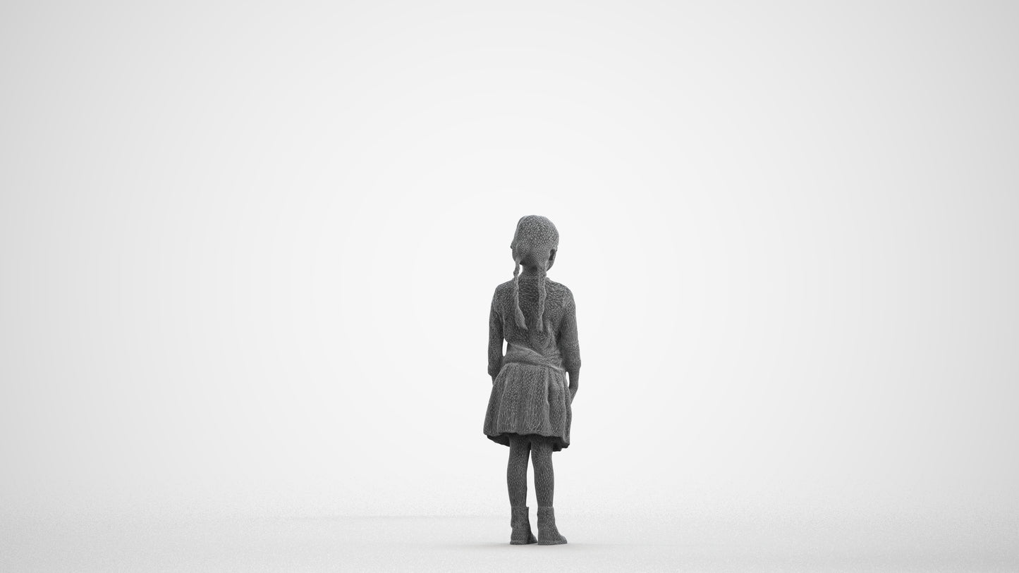 scanned 3D girl casual kids, photogrammetry people for Enscape and V-Ray, wireframe front view