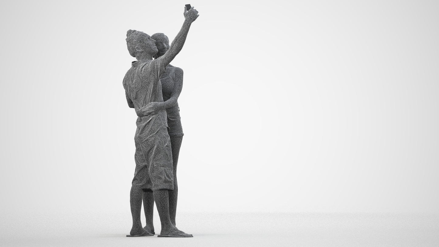 3D human model woman couple, photogrammetry scanned person for archviz, wireframe side view