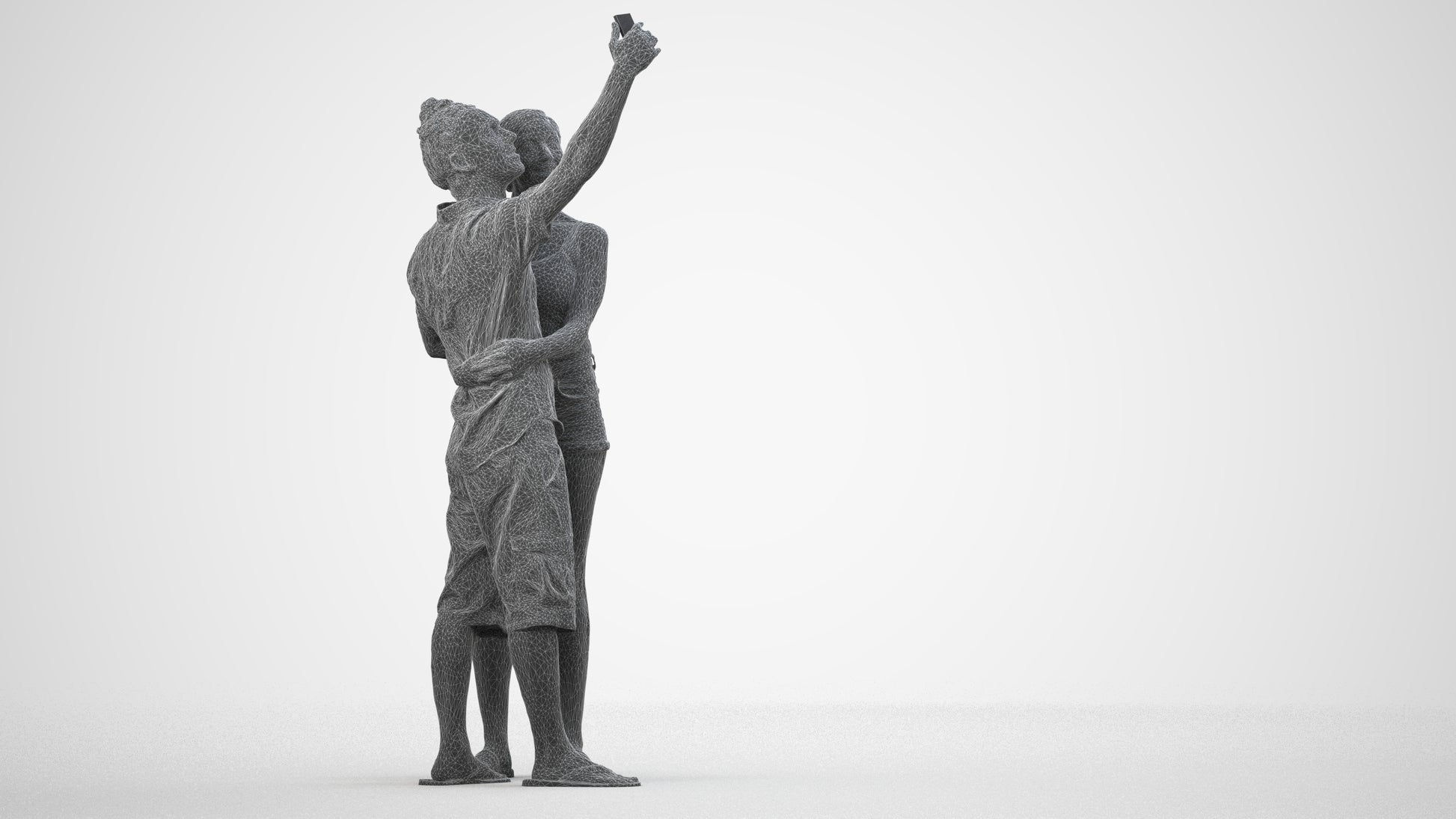 3D human model woman couple, photogrammetry scanned person for archviz, wireframe side view