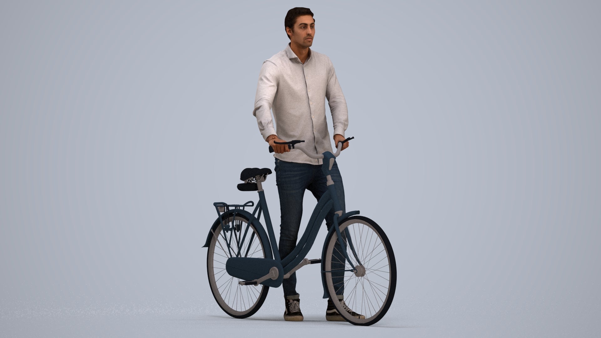 realistic 3D people man casual cycling, render-ready for V-Ray and Corona, FBX OBJ, standing pose render
