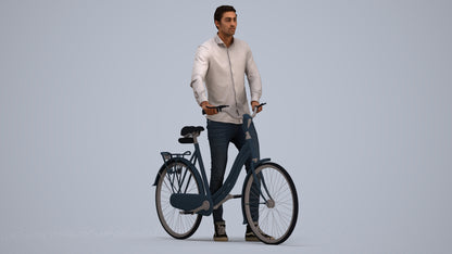 realistic 3D people man casual cycling, render-ready for V-Ray and Corona, FBX OBJ, standing pose render