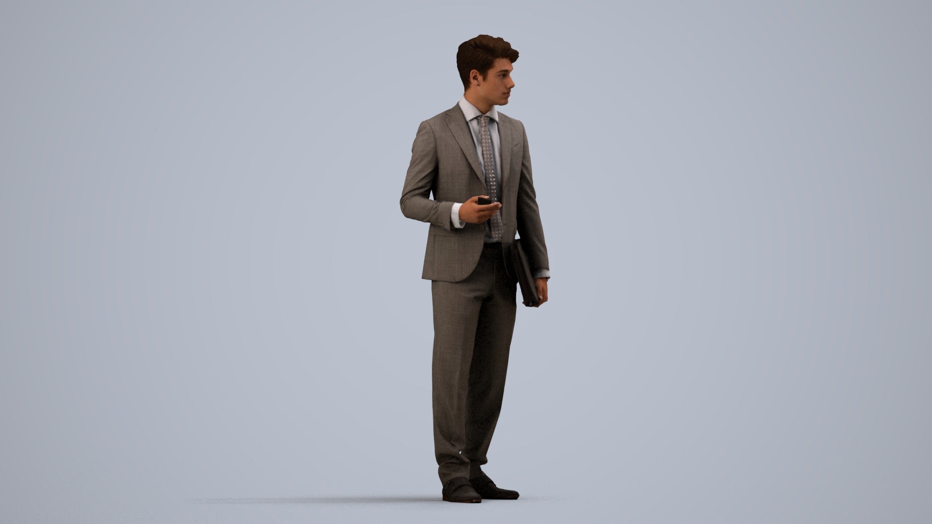 realistic 3D people man business, render-ready for V-Ray and Corona, FBX OBJ, side view render