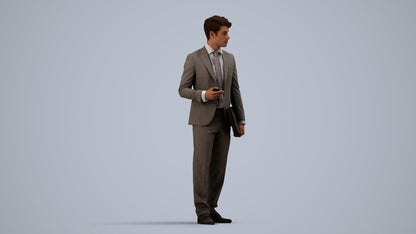realistic 3D people man business, render-ready for V-Ray and Corona, FBX OBJ, side view render