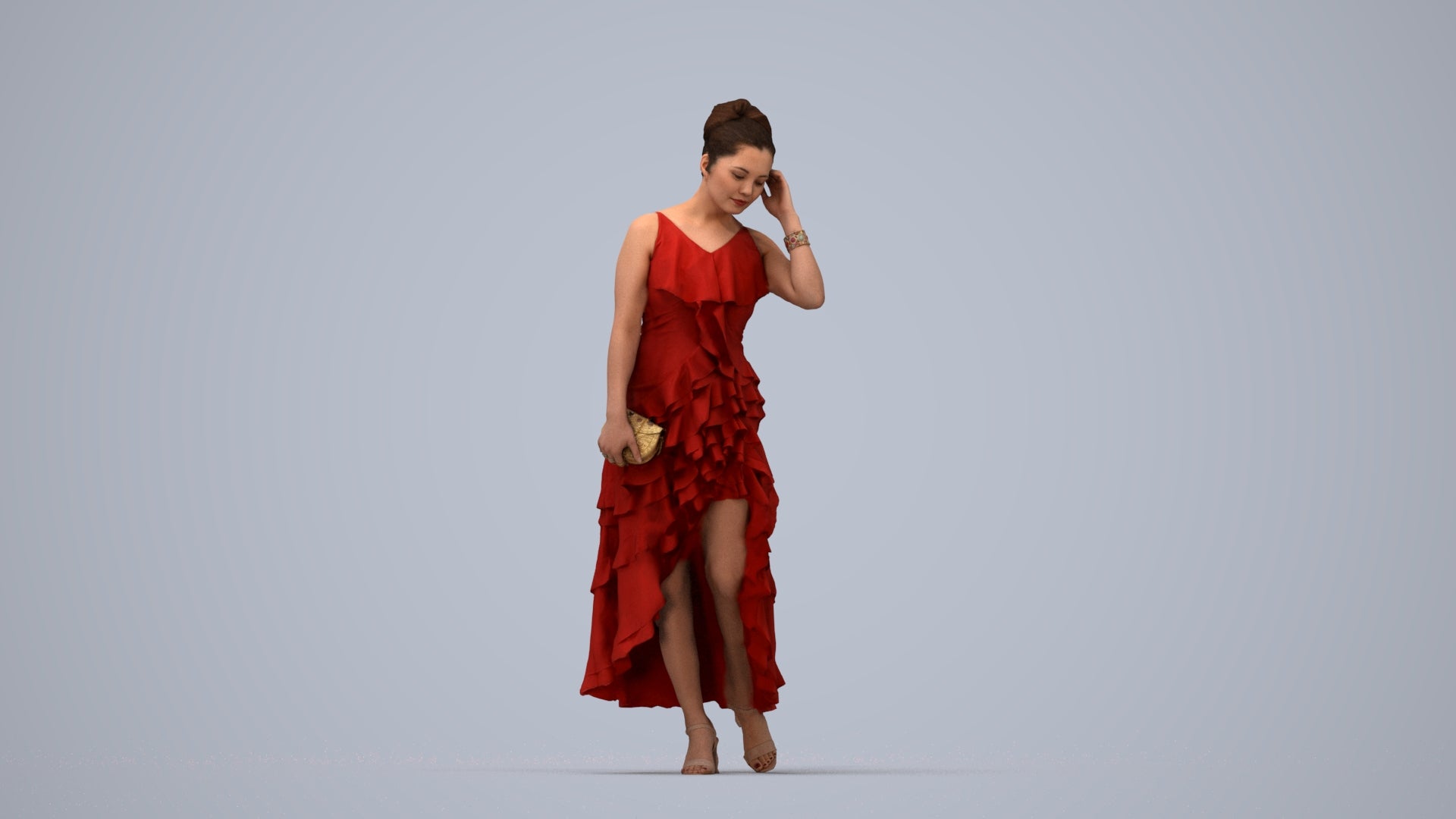3D scanned woman formalaffairs formal, photorealistic archviz people for Enscape and SketchUp, top-down view render