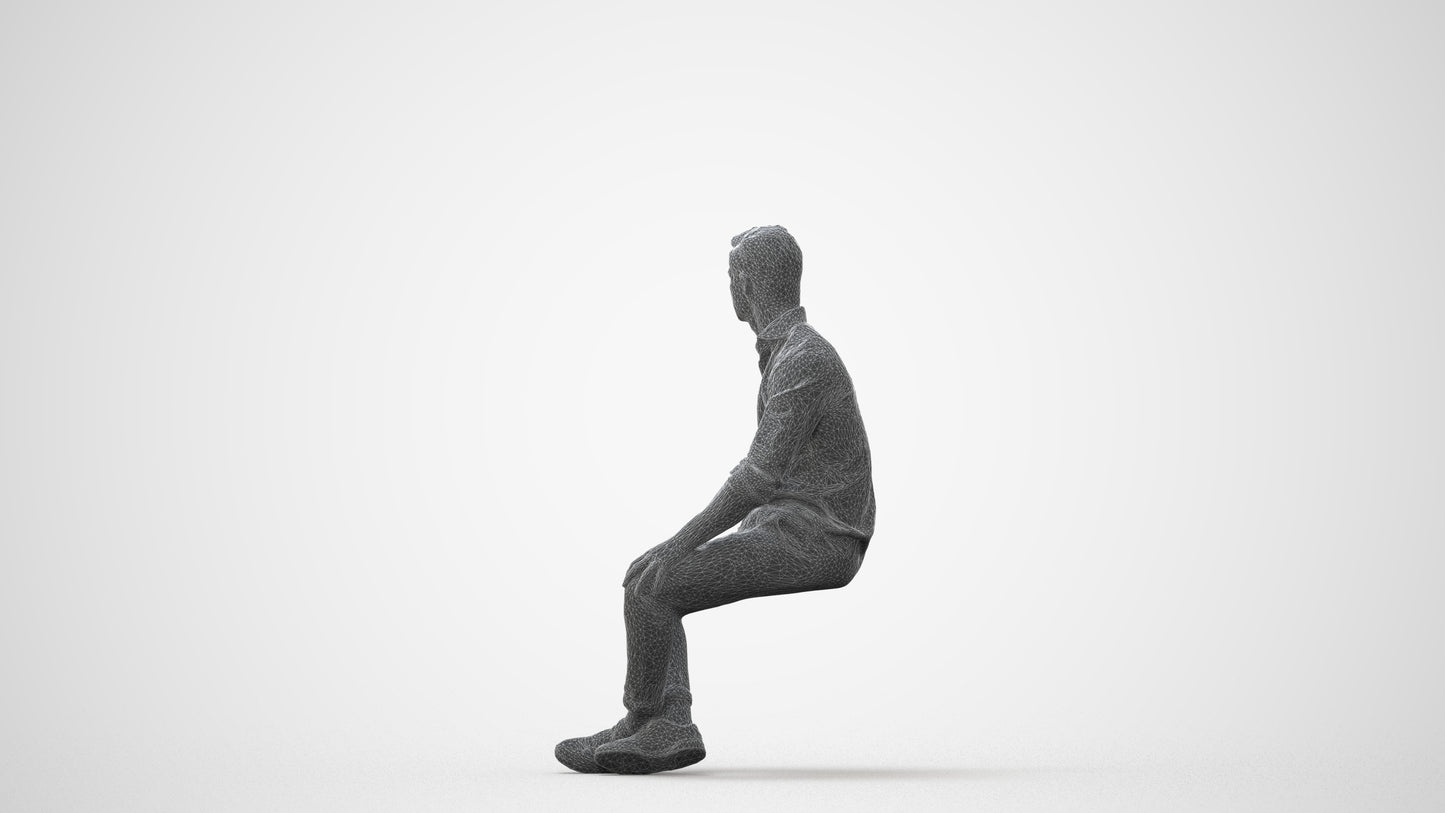 scanned 3D man casual sitting, photogrammetry people for Enscape and V-Ray, square thumbnail