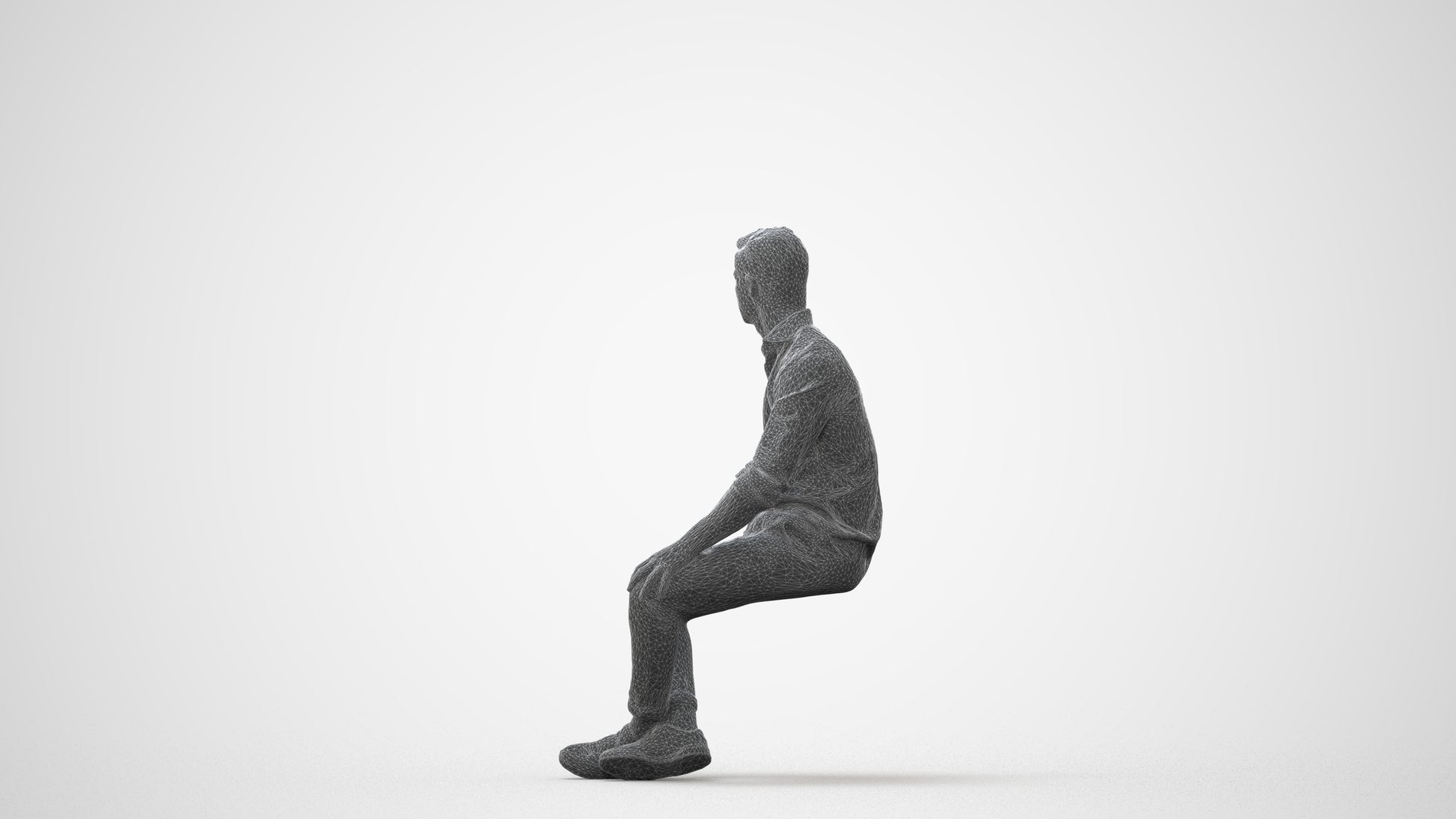 scanned 3D man casual sitting, photogrammetry people for Enscape and V-Ray, square thumbnail
