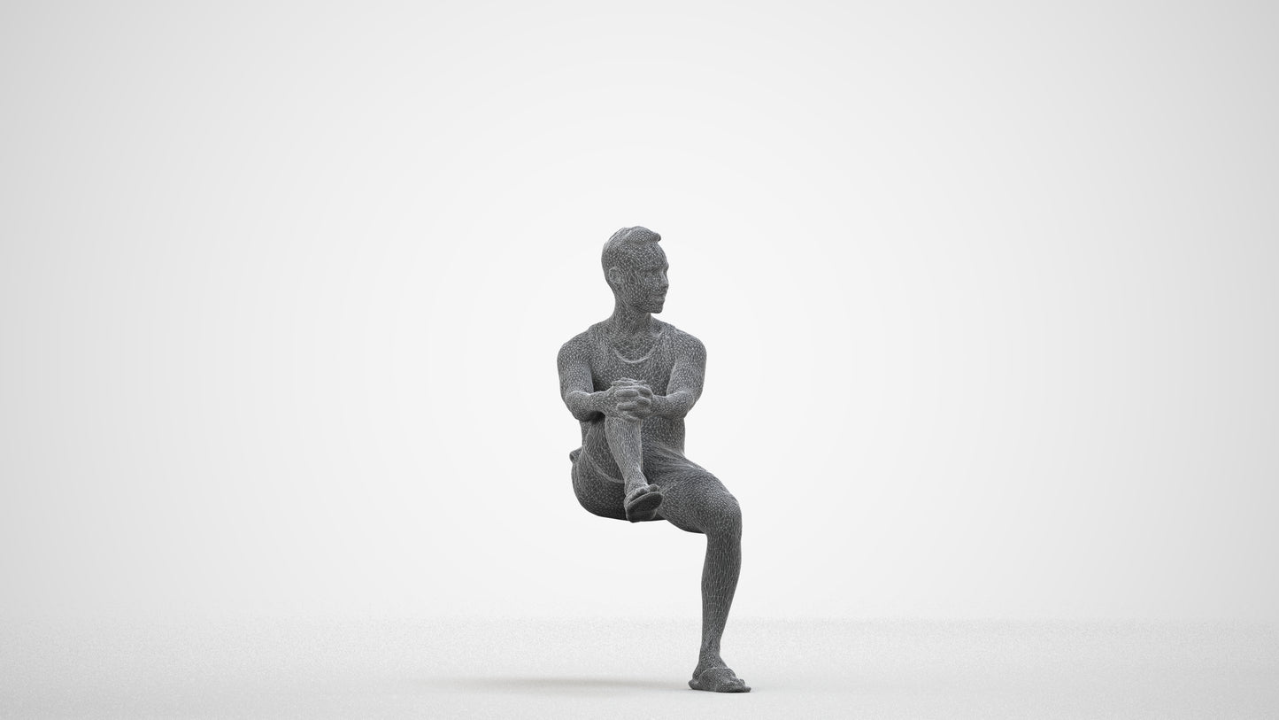 realistic 3D people man casual sitting, render-ready for V-Ray and Corona, FBX OBJ, wireframe side view