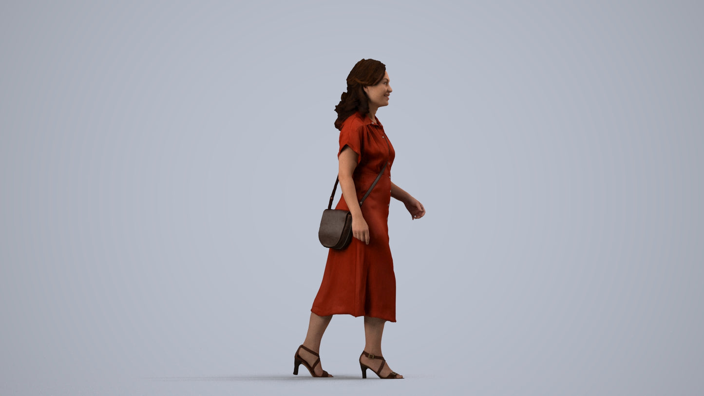 realistic 3D woman casual standing, scanned archviz people for Blender and 3ds Max, side view render