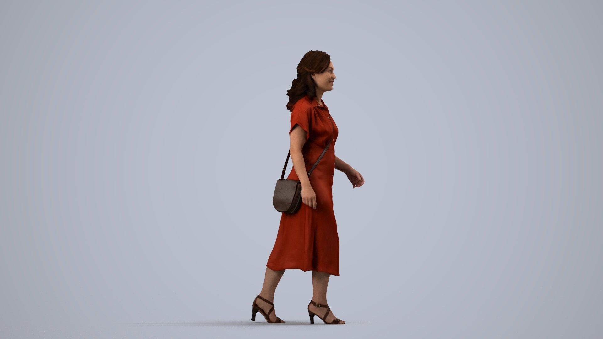realistic 3D woman casual standing, scanned archviz people for Blender and 3ds Max, side view render