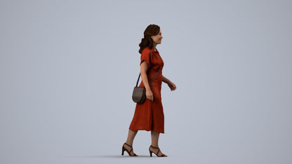 realistic 3D woman casual standing, scanned archviz people for Blender and 3ds Max, side view render