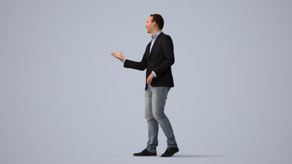 realistic 3D human man business, archviz people FBX OBJ for Blender, three-quarter view render